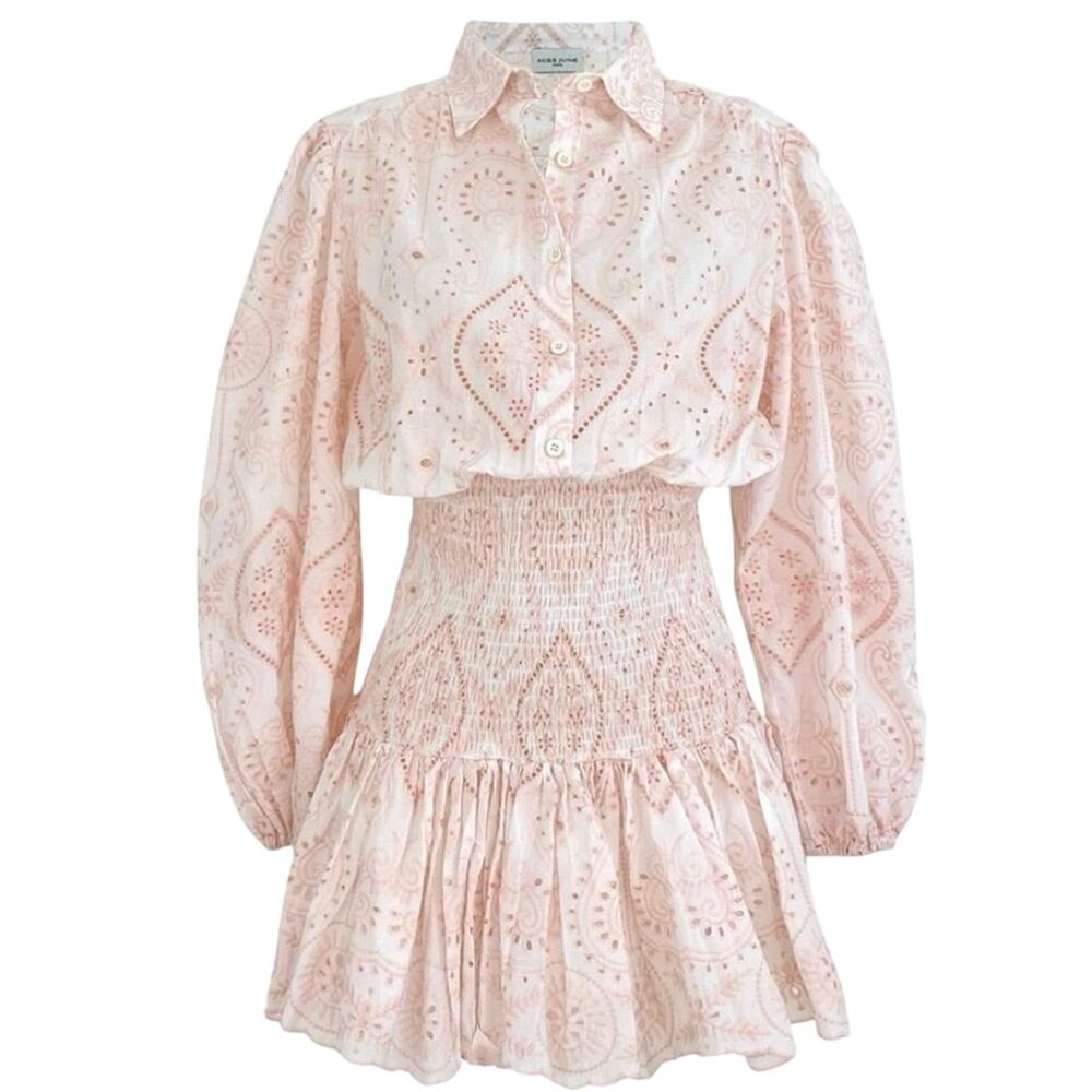 MISS JUNE Broderie Mini Dress in White/Pink one size excellent condition